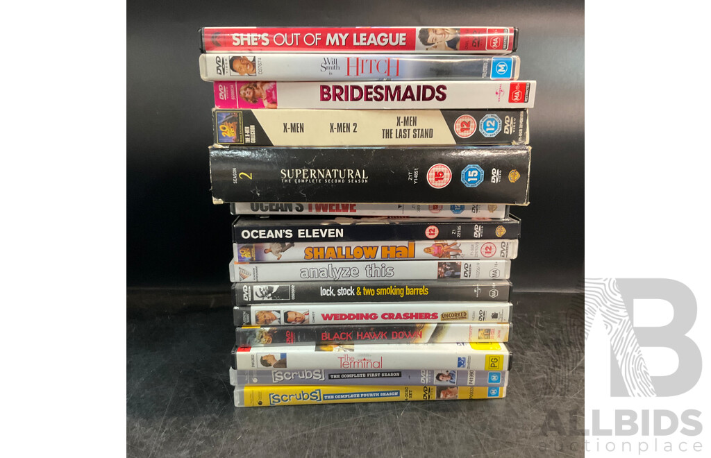 Bulk Lot of DVDs Including Scrubs, Lord of the Rings, Modern Family and More