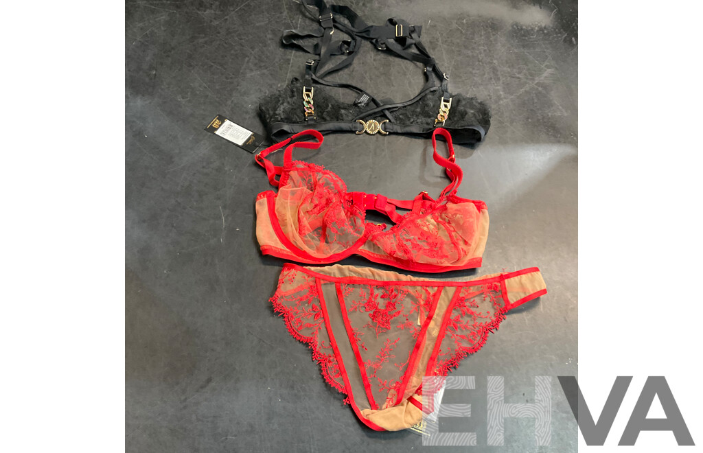 DITA VON TEESE Femmoiselle Bra (32DD) & G-String (UK 10) & Bras N Things Bra ( US 8) - Lot of 3