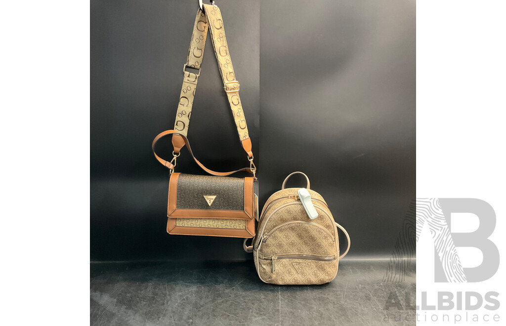 GUESS Manhattan Latte Backpack & Chai Brown Crossbody Bag - Lot of 2