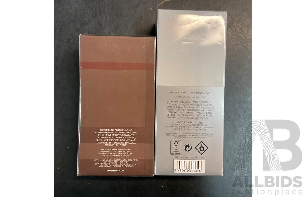 BURBERRY & ISSEY MIYAKE Eau De Toilette - Lot of 2