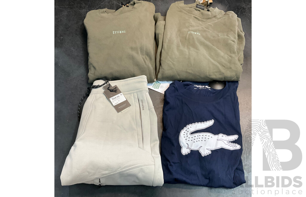 THRILLS Jumpers (S/M) & LACOSTE T-Shirt (L) & INDUSTRIE Pants (M) - Lot of 4