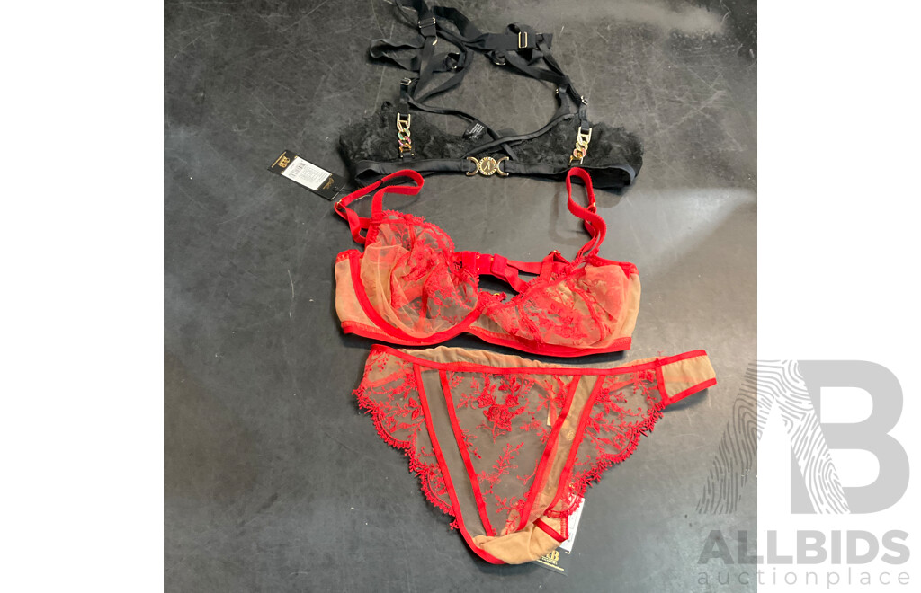 DITA VON TEESE Femmoiselle Bra (32DD) & G-String (UK 10) & Bras N Things Bra ( US 8) - Lot of 3