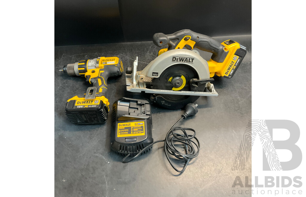DEWALT DCD995 Brushless 3 Speed Hammer/Drill Driver & DCS391 165 Mm Circular Saw with 2x Battery & Charger