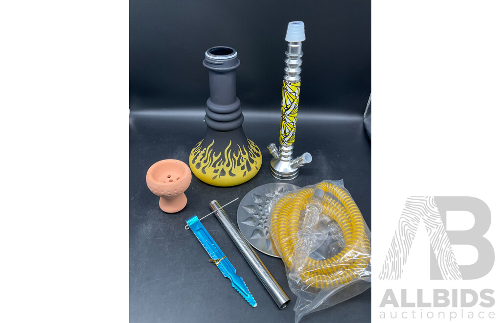 HOOKAH Small Black/Yellow Glass Shisha Hookah  with Accessories