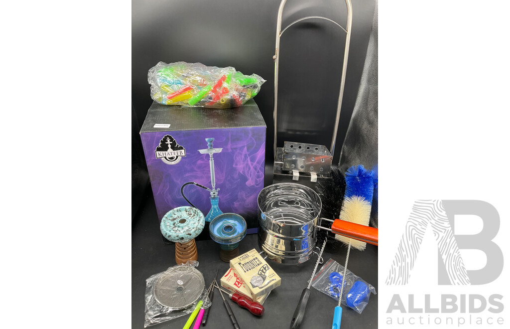 KHATEEB Black/Gold Glass Shisha Hookah  with Accessories