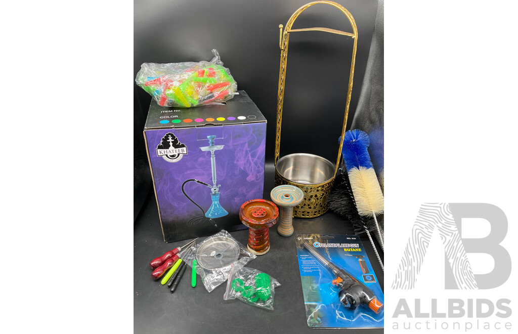 KHATEEB Black/Gold Glass Shisha Hookah  with Accessories