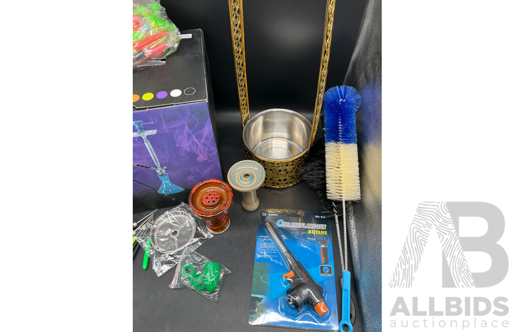 KHATEEB Black/Gold Glass Shisha Hookah  with Accessories