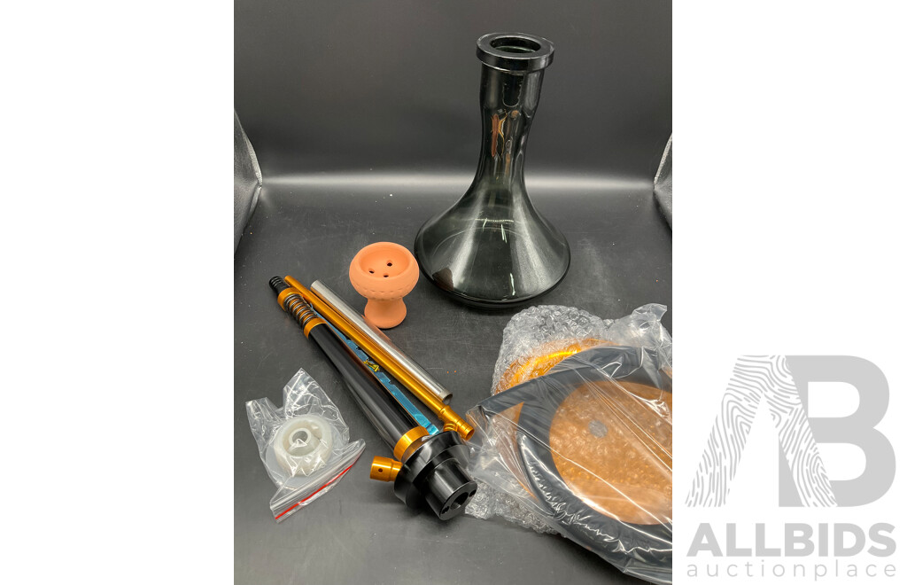 KHATEEB Black/Gold Glass Shisha Hookah  with Accessories