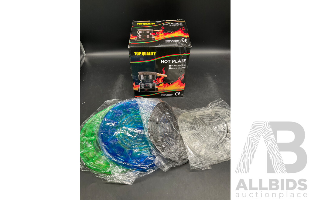 Two Plastic Shisha Hookah with Accessories and Hot Plate Burner