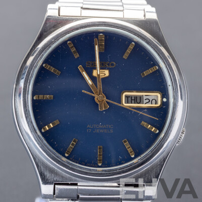 Seiko 5 Automatic 17 Jewels Vintage Watch, 7009-3171, 35mm, cobalt blue
