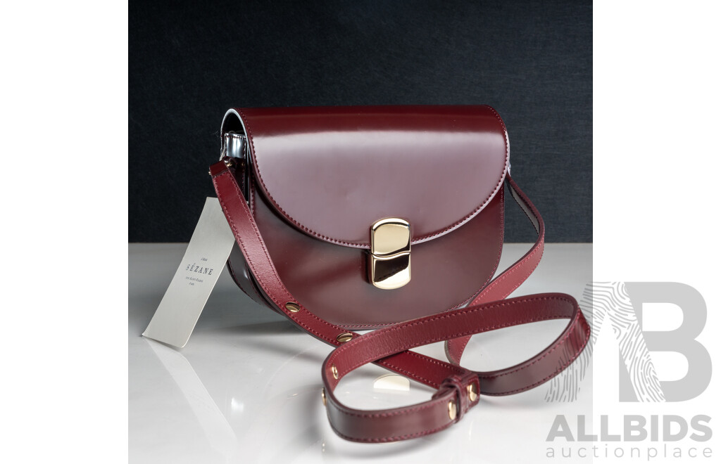 Sézane Paris France Claude Bordeaux Glacé Burgundy Shoulder Bag , Cow Leather, Made in Italy - NEW