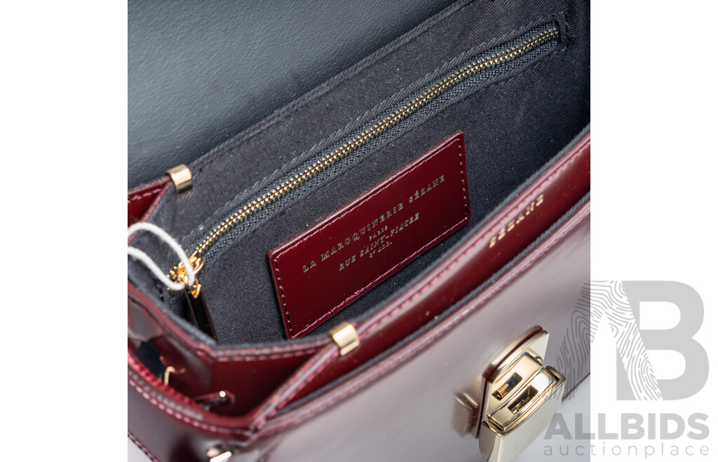 Sézane Paris France Claude Bordeaux Glacé Burgundy Shoulder Bag , Cow Leather, Made in Italy - NEW