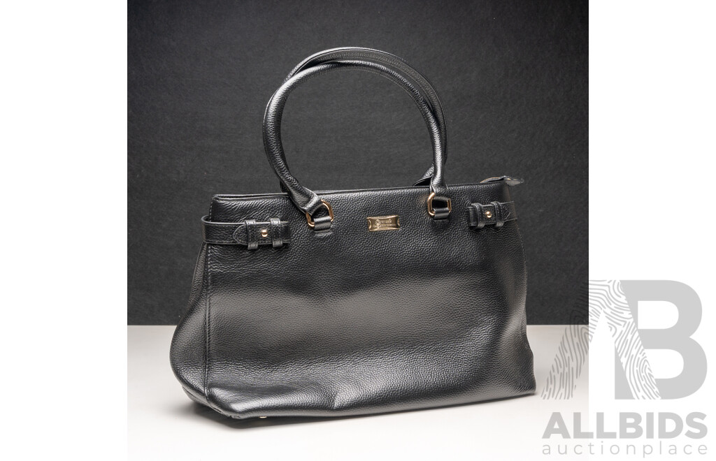 Serenade Beverly Hills Collection Pebble Finish Black Leather Handbag