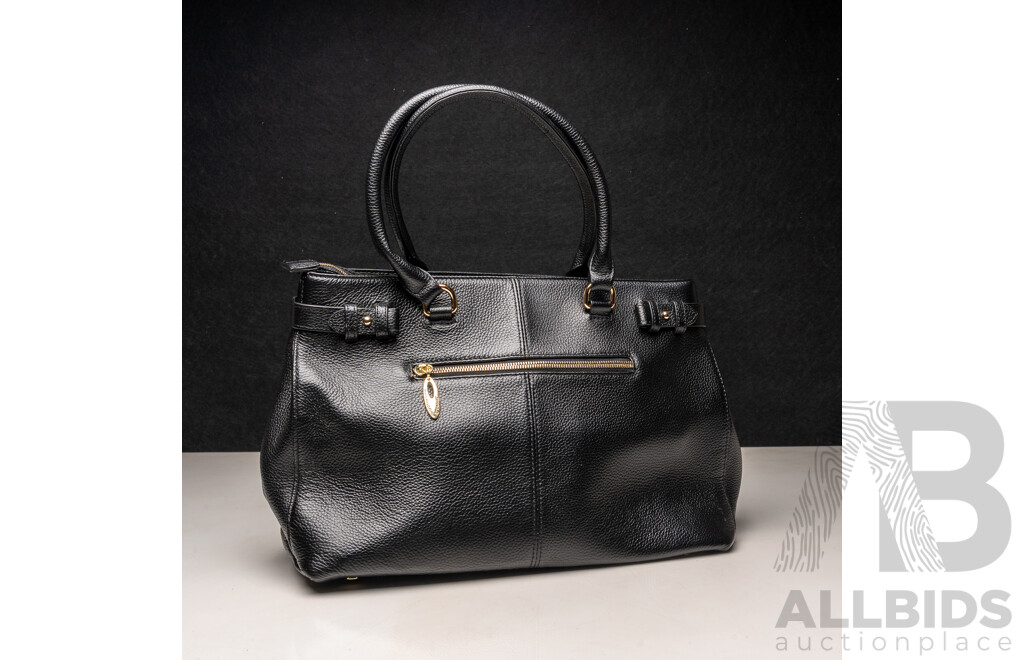 Serenade Beverly Hills Collection Pebble Finish Black Leather Handbag