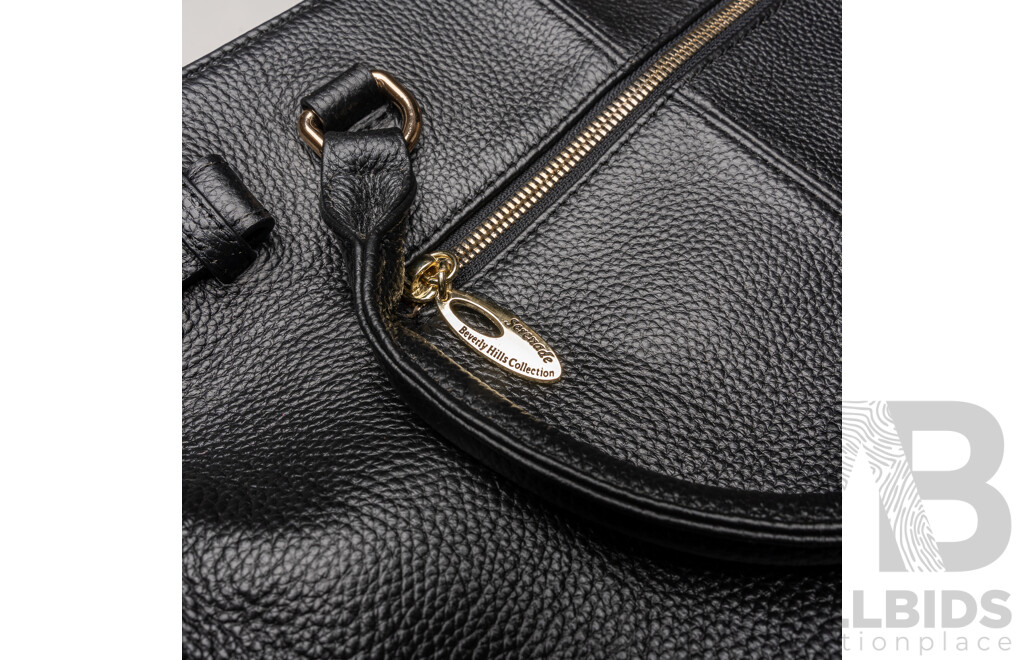 Serenade Beverly Hills Collection Pebble Finish Black Leather Handbag