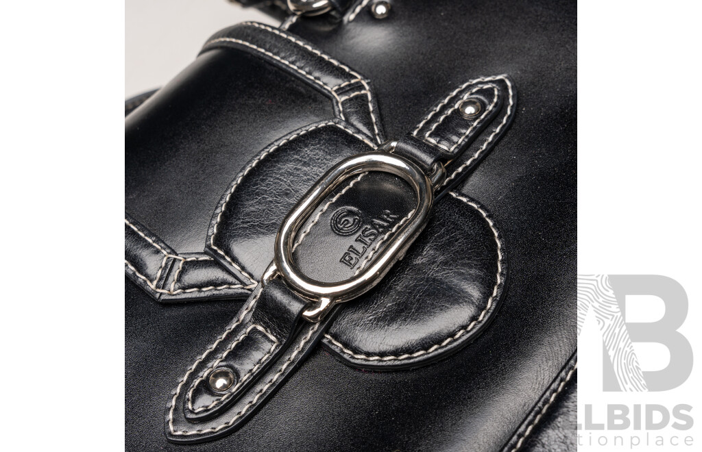 Elisar Vintage Italian Made Black Leather Handbag