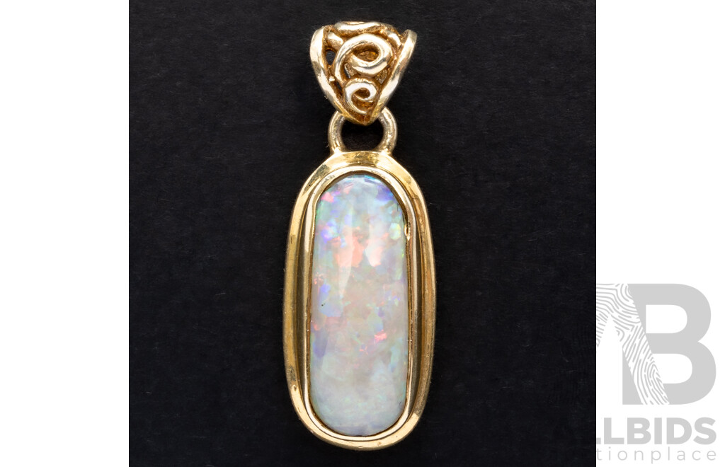 Sterling Silver Solid Australian Crystal Opal Pendant, Est 2.15ct, 27mm, 3.65 Grams