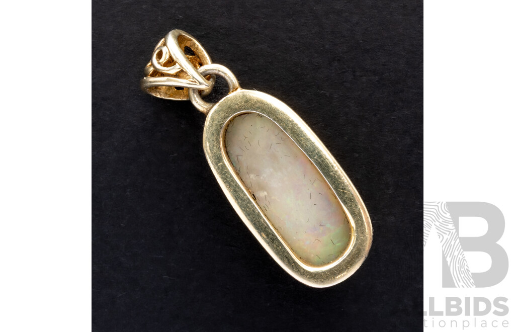 Sterling Silver Solid Australian Crystal Opal Pendant, Est 2.15ct, 27mm, 3.65 Grams