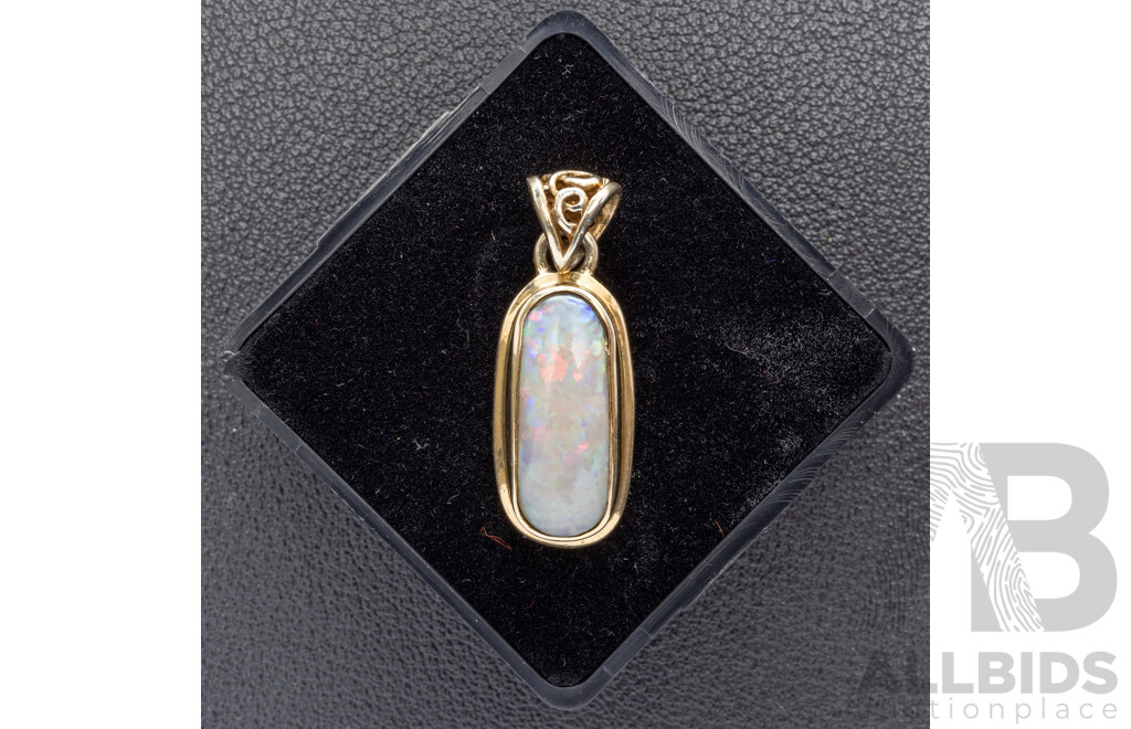 Sterling Silver Solid Australian Crystal Opal Pendant, Est 2.15ct, 27mm, 3.65 Grams