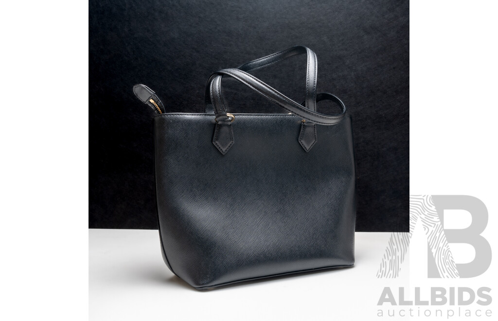 Oroton Black Leather Small Shopper Handbag, PO#177133, Current Style