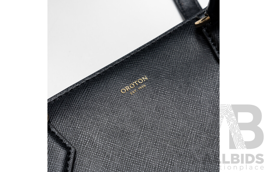 Oroton Black Leather Small Shopper Handbag, PO#177133, Current Style