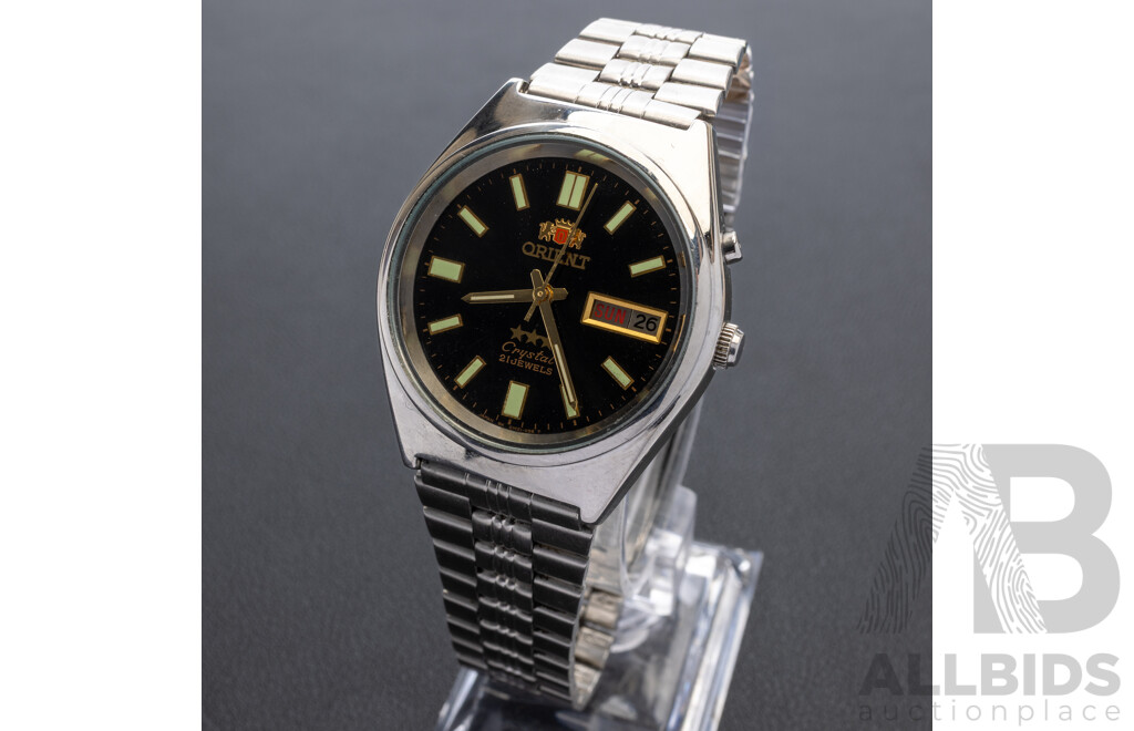 Orient 3 Star Crytal 21 Jewels Automatic Watch, 469WB1-84 CA, Black Dial, Vintage Circa 1980's