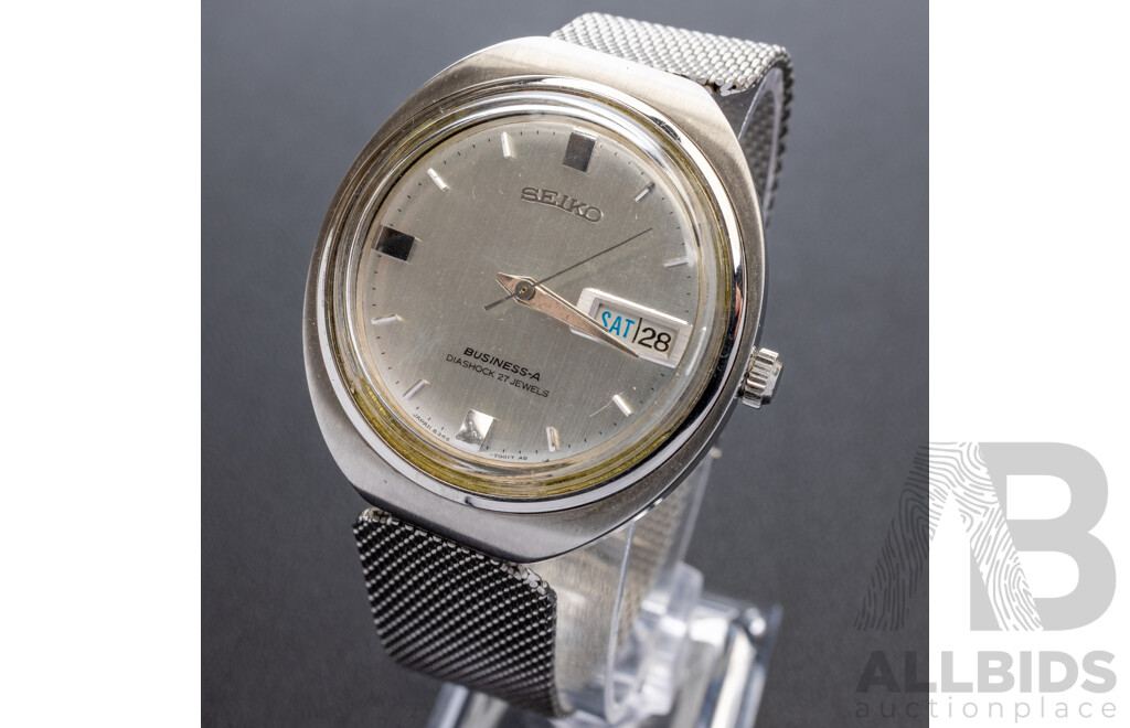 Seiko Business-A Diashock 27 Jewels Automatic Vintage Watch, 8346-7000, 35mm, silver slimline