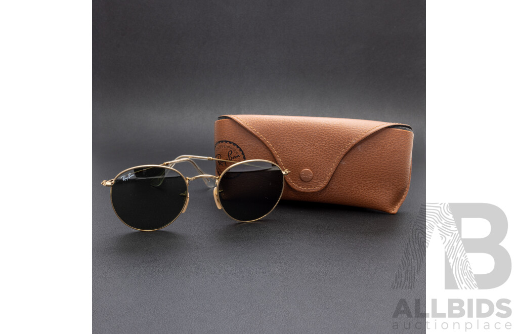 Ray-Ban Round Metal Sunglasses RB3447 001 50-21, Arista Gold & Green