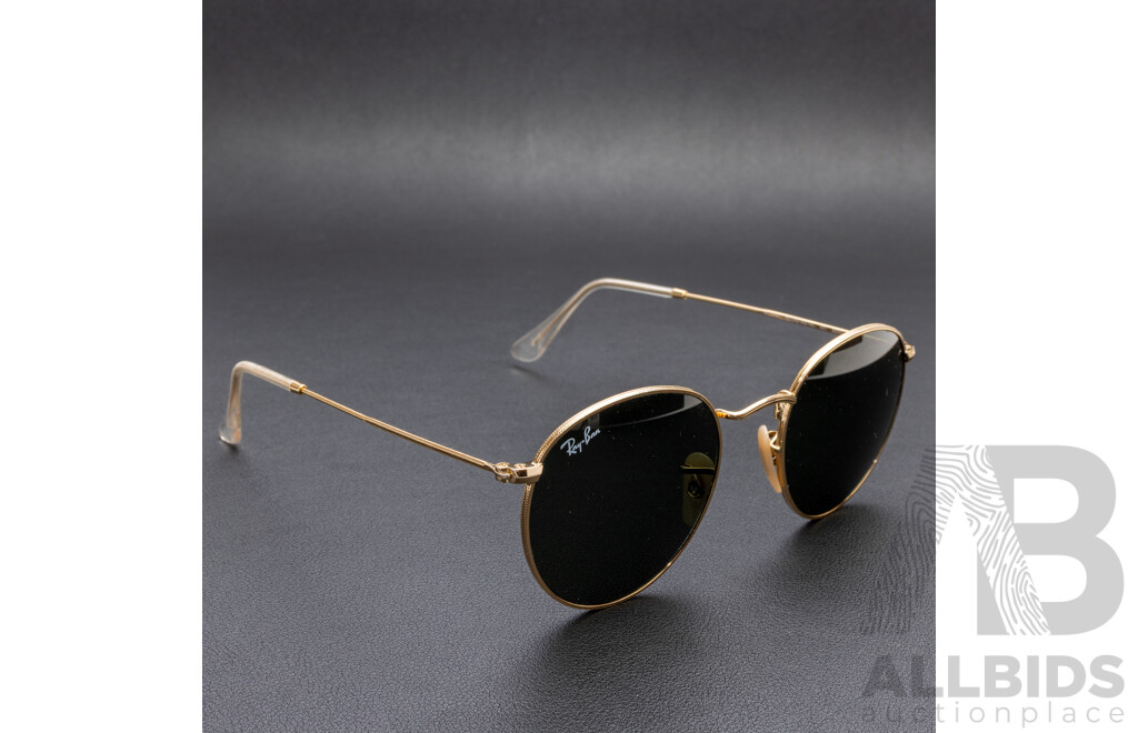 Ray-Ban Round Metal Sunglasses RB3447 001 50-21, Arista Gold & Green