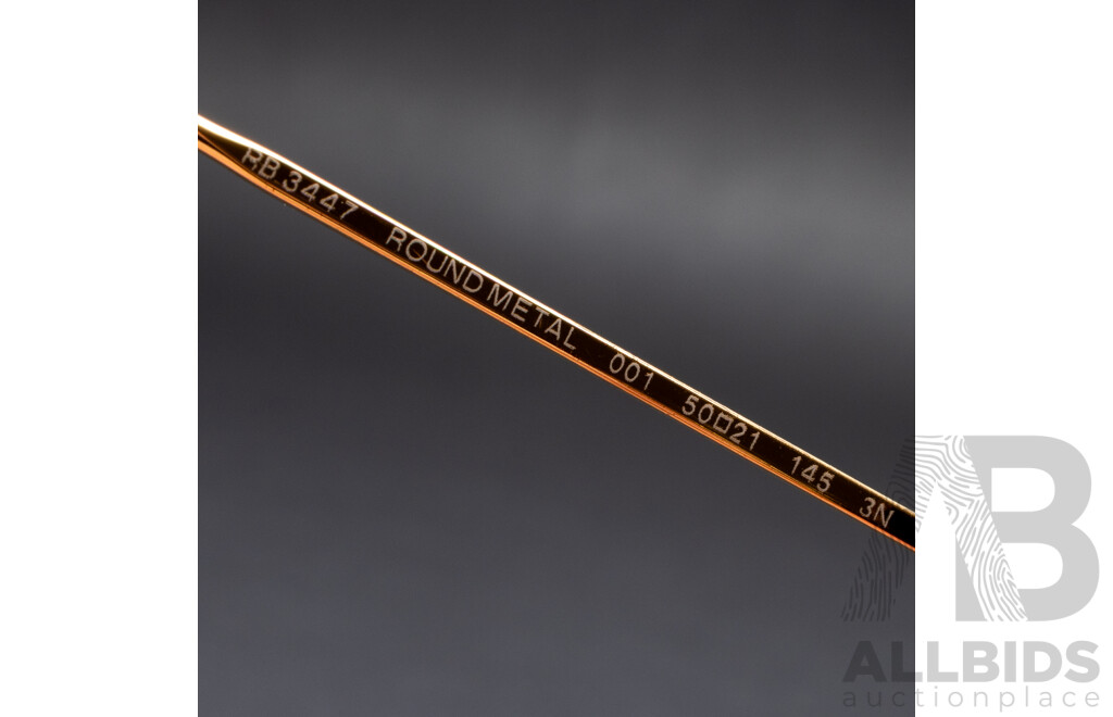 Ray-Ban Round Metal Sunglasses RB3447 001 50-21, Arista Gold & Green