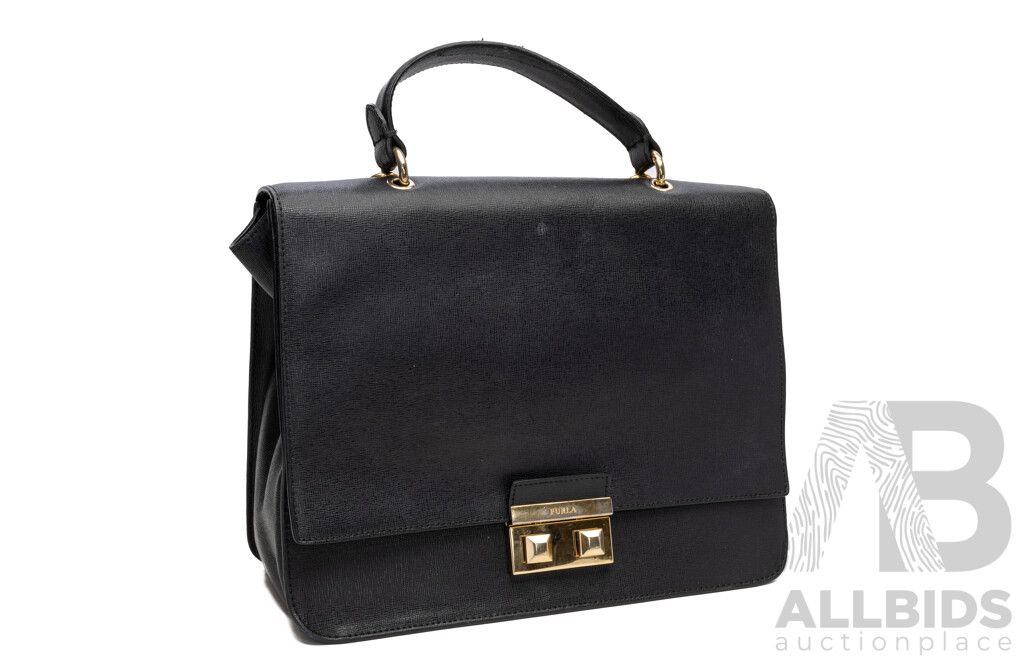 Furla Genuine Leather Black Messenger Crossbody Tote Style Bag