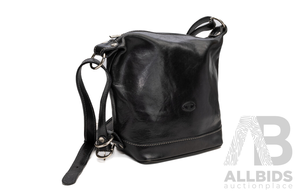 Cuoieria Fiorentina Crossbody Handbag, Black, Tanned Leather, Made in Italy