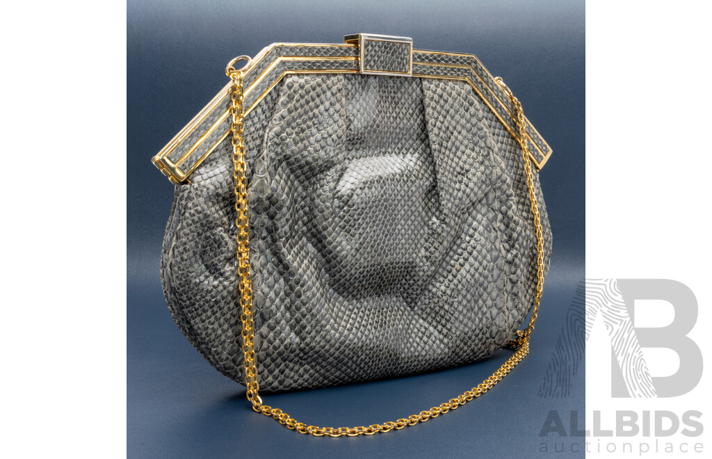 Colombetti Milano Grey Snake Skin Evening Bag, Made in Milano