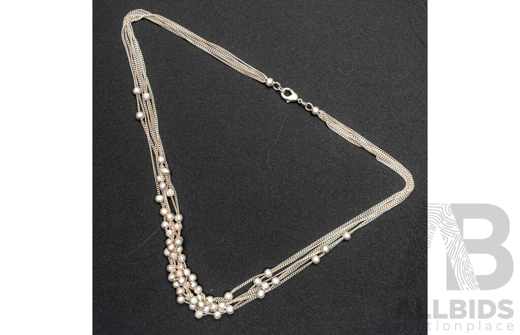 Sterling Silver Multi Chain and Ball Necklace, 42cm, 17.78 Grams