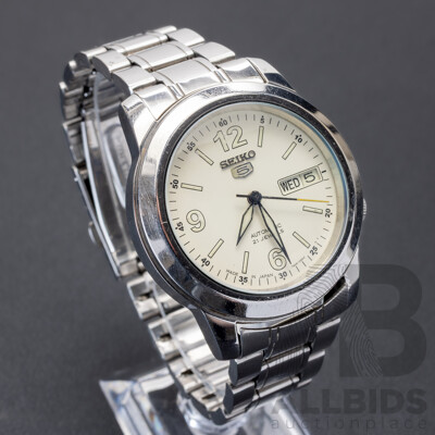 Seiko 5 Automatic 21 Jewels Vintage Watch, 7S26-02W0, 38mm, Cream