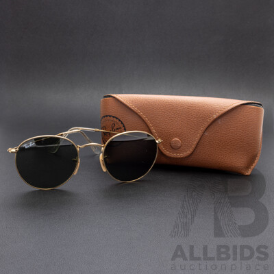 Ray-Ban Round Metal Sunglasses RB3447 001 50-21, Arista Gold & Green