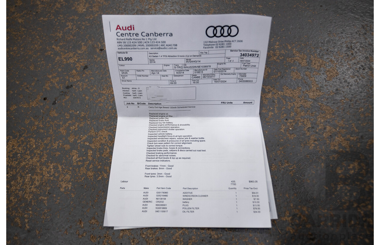 6/2014 Audi A3 1.4 TFSI Attraction COD 8V MY14 4d Sedan Shiraz Red Metallic Turbo 1.4L