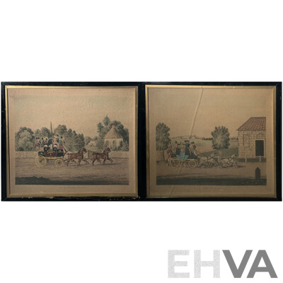[After] James (Jas) Pollard, (British, 1793-1867), The Edinburgh Express & Four in Hand, Pair of Antique Aquatint Engravings After Original, 47 x 56 cm (frames) (2)