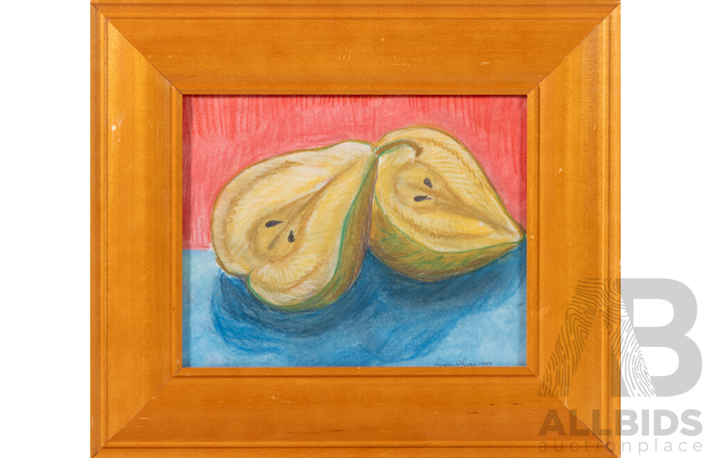 Naomi Crowther (nee O'Hara), (20th Century, Australian), Pair of Still Lifes - Pear, (1999), Original Coloured Pencils & Pastels, 38 x 33 cm & 33 x 38 cm (frames) (2)