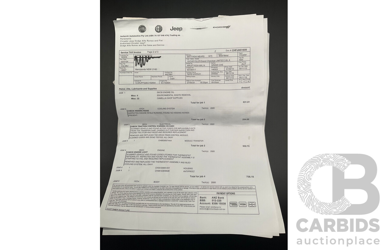 7/2013 Jeep Grand Cherokee Limited (4x4) WK MY14 4d Wagon Billet Silver Metallic V6 3.6L