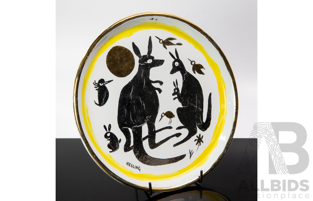 Bernard Hesling, (20th Century, British-Australian, 1905-87), Kangaroos, Vitreous Enamel on Plate, 23 x 23 cm