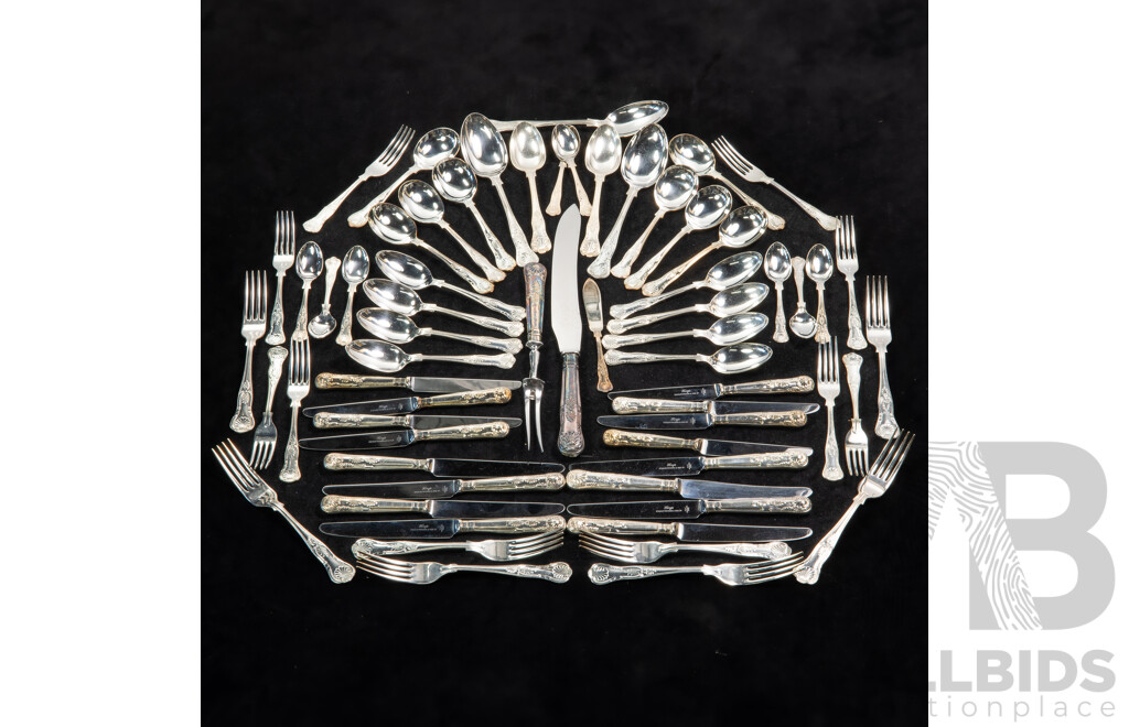 Vintage 63 Piece Silver Plate Flatware Set by Stanley Rogers in Kings Pattern