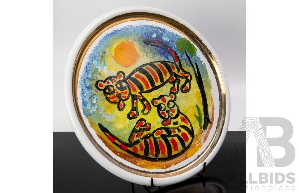 Bernard Hesling, (20th Century, British-Australian, 1905-87), Tigers, Vitreous Enamel on Plate, 28 x 28 cm
