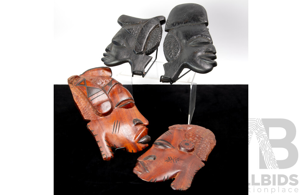 Collection Four African Gambian Hand Carved Wooden Wall Plaques