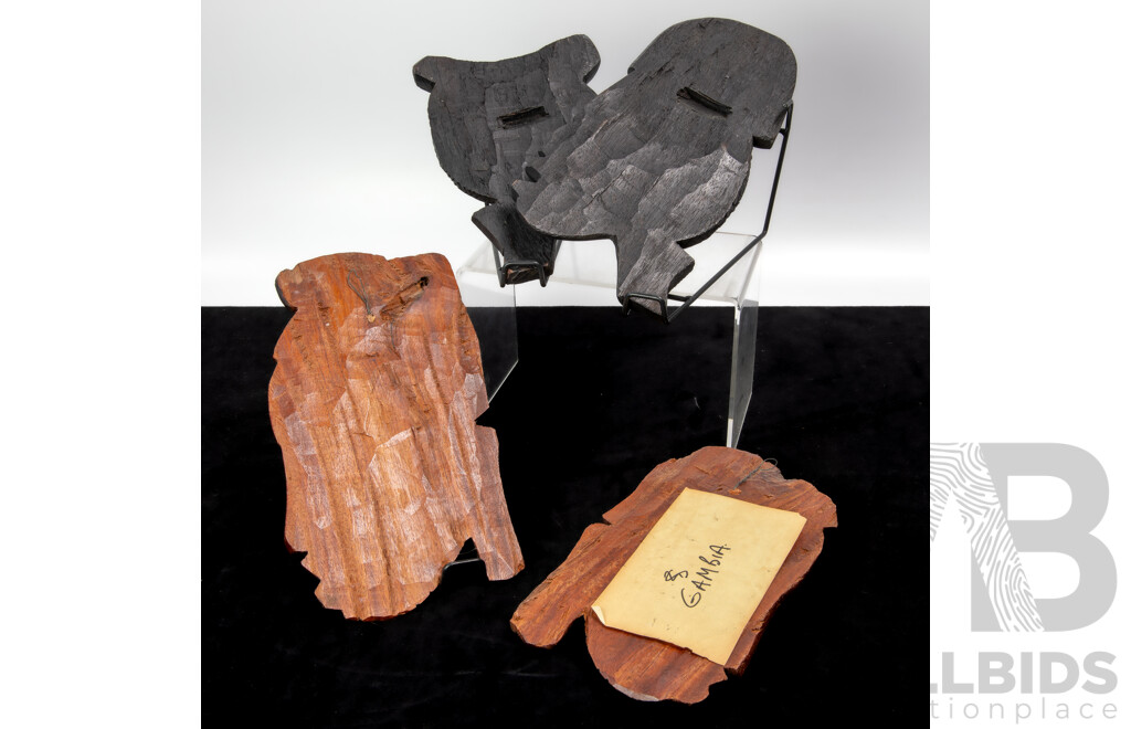 Collection Four African Gambian Hand Carved Wooden Wall Plaques