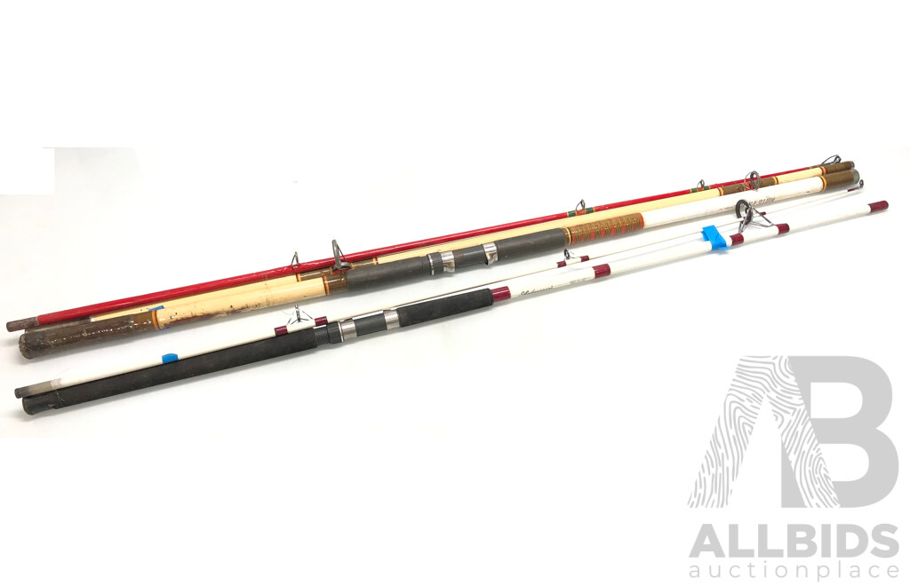 White Pacific and Shakespeare Fibreglass Beach Fishing Rods - Lot of Two