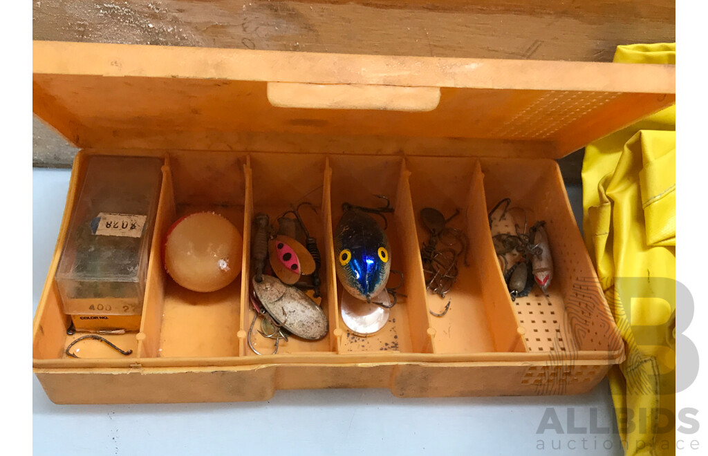 Assorted Fishing Lines and Equipment in Wooden Chest