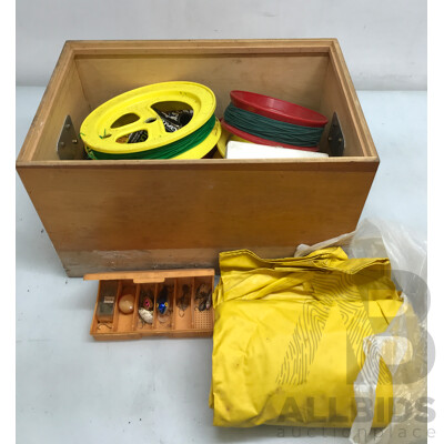 Assorted Fishing Lines and Equipment in Wooden Chest