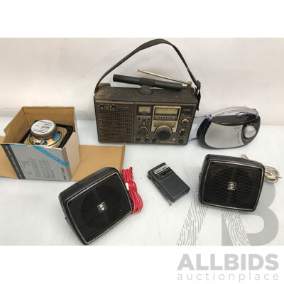 Assorted Vintage Audio Equipment Including Radios and Speakers