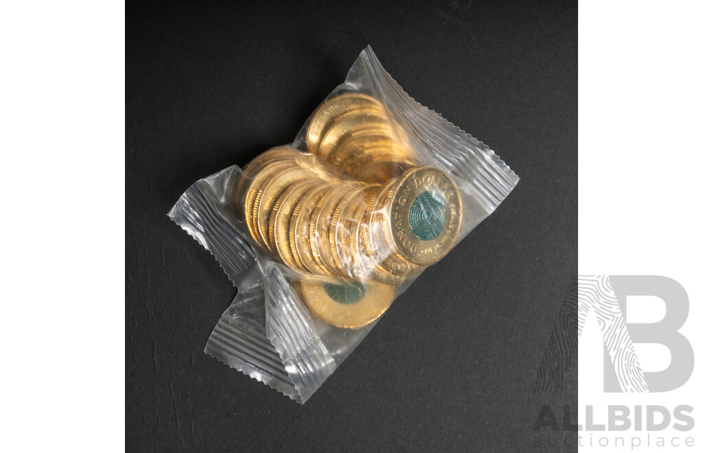 Twenty Australian 2020 UNC One Dollar Coins, Donation Dollar